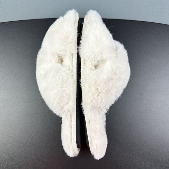 Abercrombie Fitch Faux Fur Slippers Size M/L Criss Cross Slip On Open Toe Shoes* - Picture 8 of 13